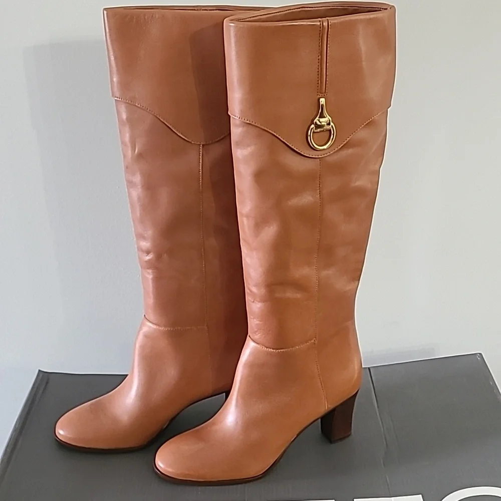 Women's Arezzo Vivian Caramel Leather Knee-High Boots NWB - Picture 5 of 6